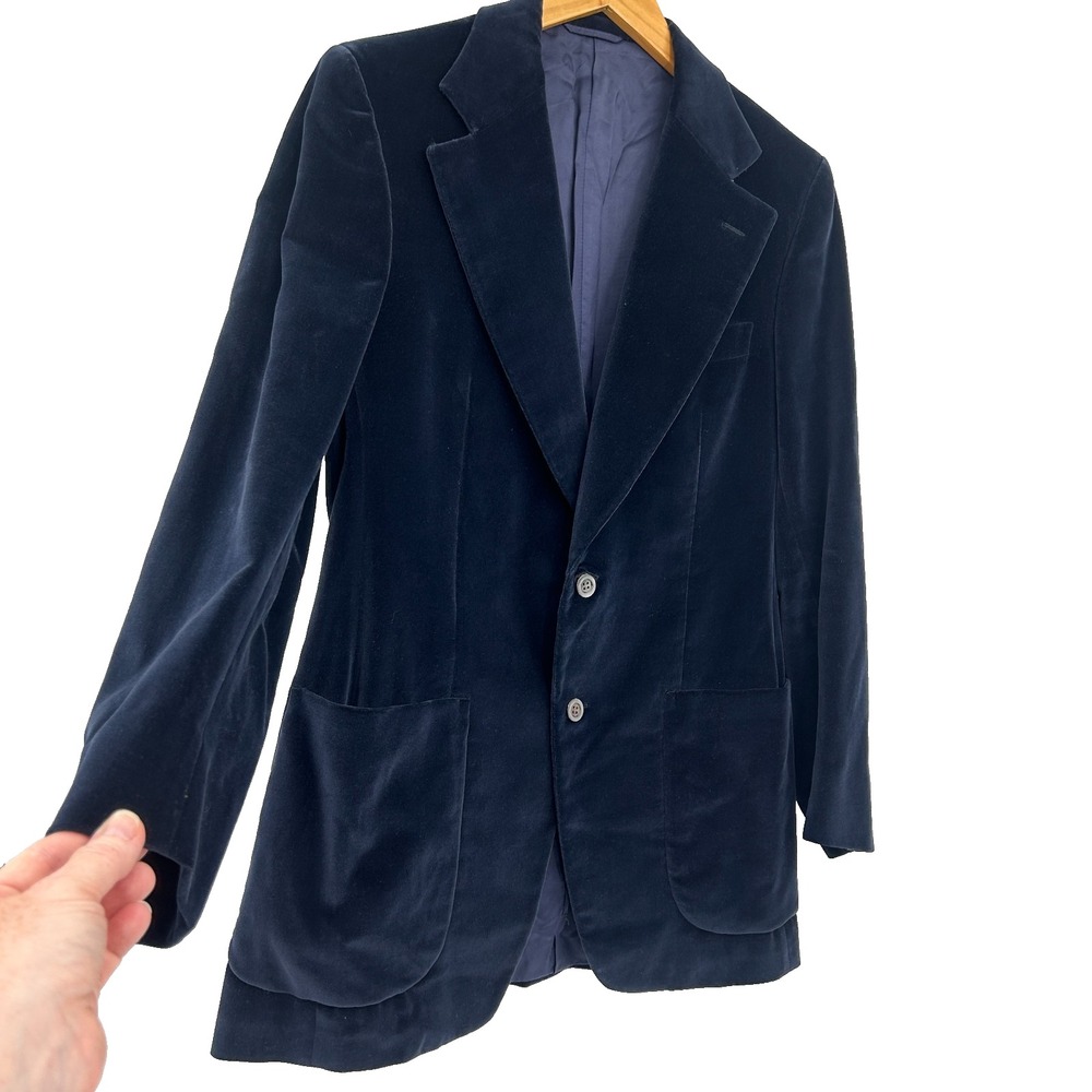 Vintage Ermenegildo Zegna Blue Velvet Sport Coat Men 40R Made Italy Patch Pocket